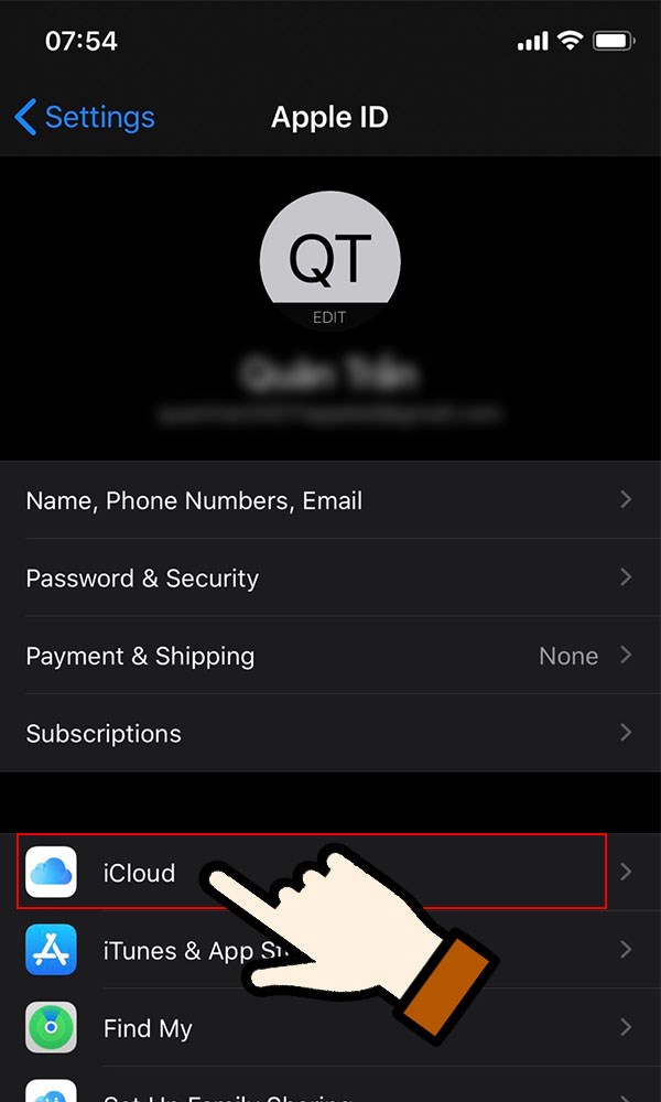 Bước 2: Chọn iCloud